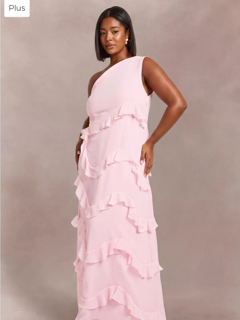 Boohoo One-Shoulder Pink Ruffle Maxi Dress
